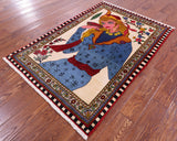 Persian Pictorial Hand Knotted Wool Rug - 3' 6" X 4' 11" - Golden Nile