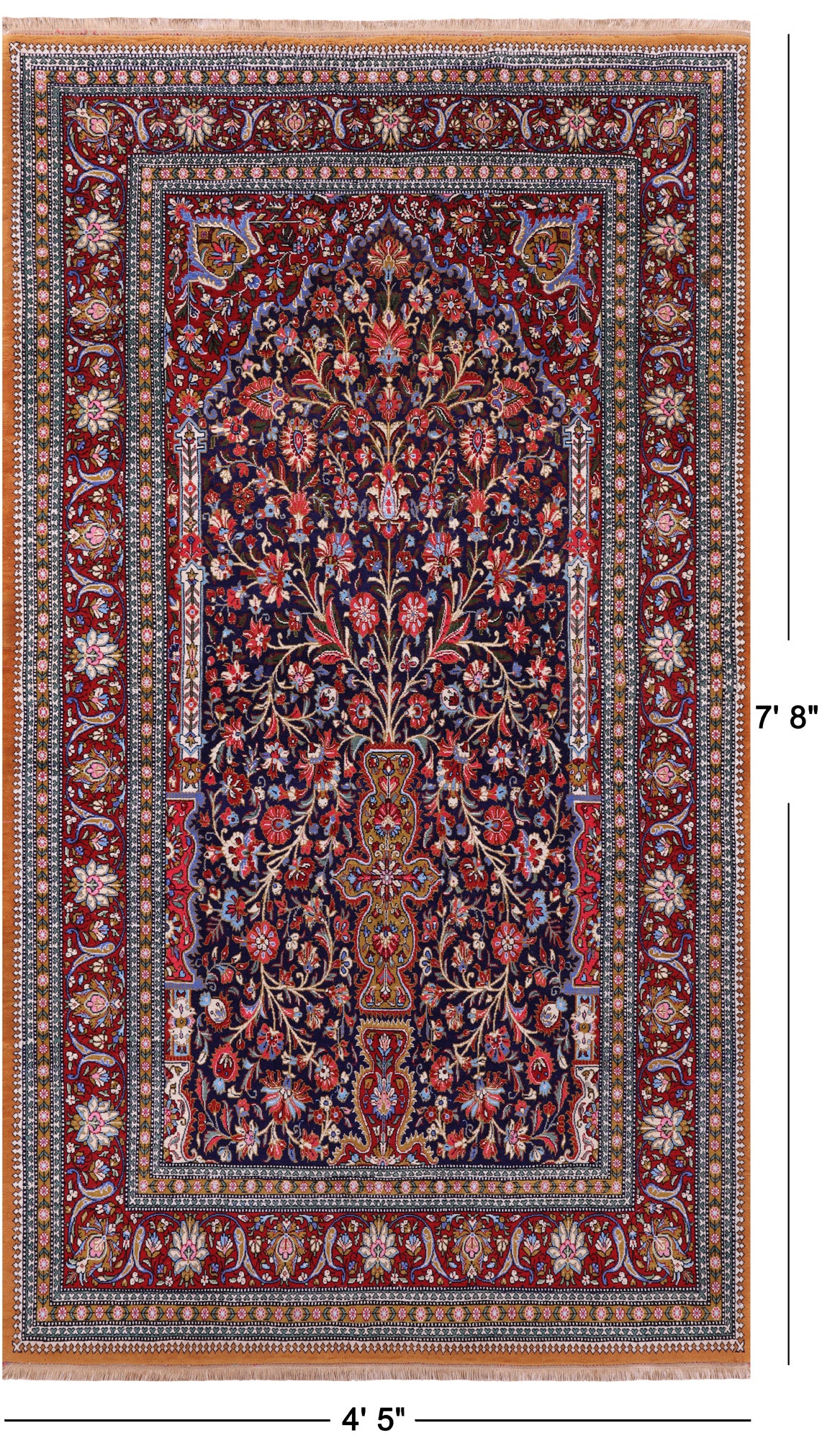 Black Persian Qum Handmade Wool Rug - 4' 5" X 7' 8"