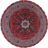 Red Round Persian Tabriz Hand Knotted Wool & Silk Rug - 7' 10" X 7' 10"