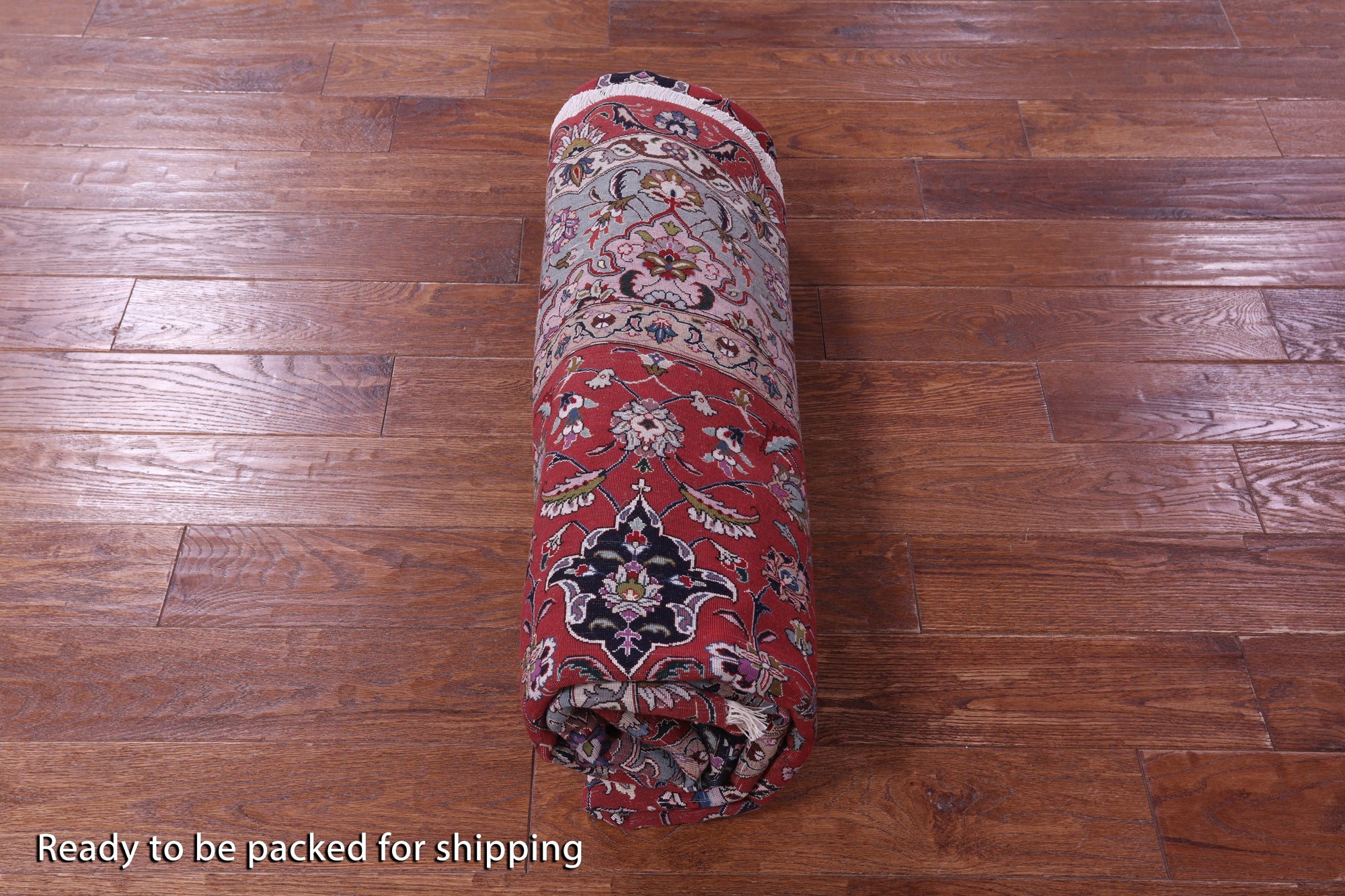 Red Round Persian Tabriz Hand Knotted Wool & Silk Rug - 7' 10" X 7' 10"