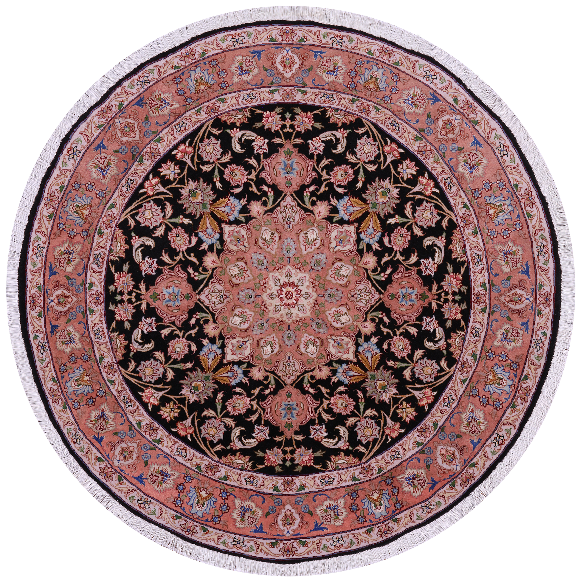 Round Persian Tabriz Hand Knotted Wool & Silk Rug - 5' 0" X 5' 0" - Golden Nile