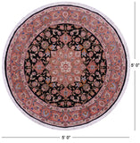 Round Persian Tabriz Hand Knotted Wool & Silk Rug - 5' 0" X 5' 0" - Golden Nile