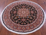 Round Persian Tabriz Hand Knotted Wool & Silk Rug - 5' 0" X 5' 0" - Golden Nile