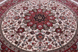Round Persian Tabriz Hand Knotted Wool & Silk Rug - 6' 7" X 6' 7"