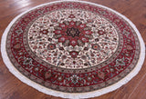 Round Persian Tabriz Hand Knotted Wool & Silk Rug - 6' 7" X 6' 7"