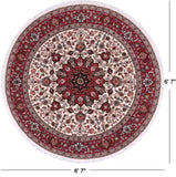 Round Persian Tabriz Hand Knotted Wool & Silk Rug - 6' 7" X 6' 7"