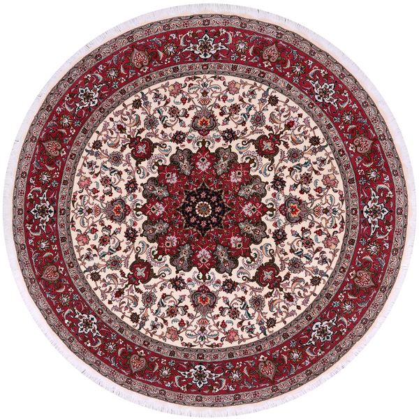 Round Persian Tabriz Hand Knotted Wool & Silk Rug - 6' 7" X 6' 7"