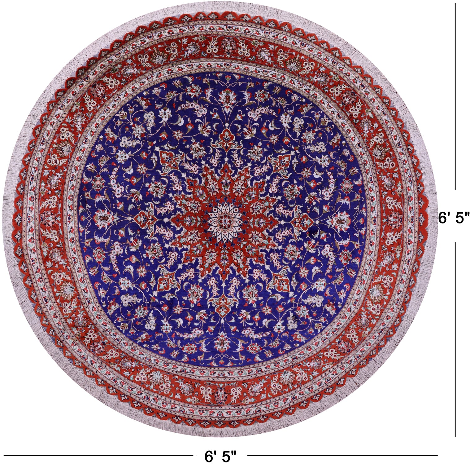 Round Persian Qum Hand Knotted 100% Silk Rug - 6' 5" X 6' 5" - Golden Nile