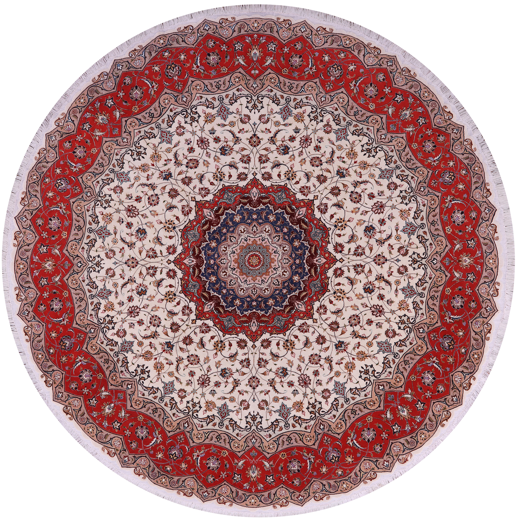 Round Persian Tabriz Hand Knotted Wool & Silk Rug - 9' 8" X 9' 8" - Golden Nile