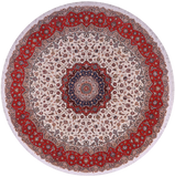 Round Persian Tabriz Hand Knotted Wool & Silk Rug - 9' 8" X 9' 8" - Golden Nile