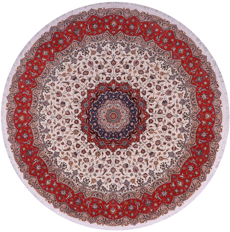 Round Persian Tabriz Hand Knotted Wool & Silk Rug - 9' 8