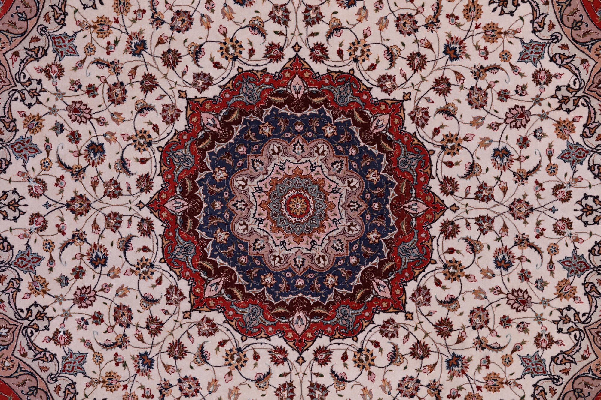 Round Persian Tabriz Hand Knotted Wool & Silk Rug - 9' 8" X 9' 8" - Golden Nile