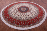 Round Persian Tabriz Hand Knotted Wool & Silk Rug - 9' 8" X 9' 8" - Golden Nile