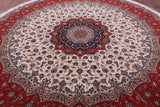 Round Persian Tabriz Hand Knotted Wool & Silk Rug - 9' 8" X 9' 8" - Golden Nile