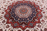 Round Persian Tabriz Hand Knotted Wool & Silk Rug - 9' 8" X 9' 8" - Golden Nile