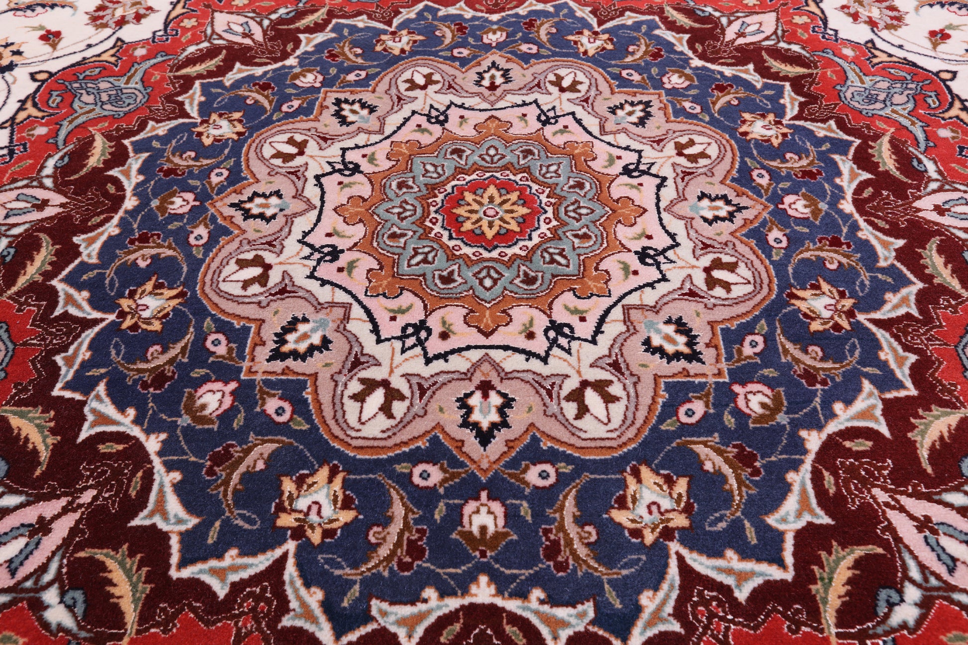 Round Persian Tabriz Hand Knotted Wool & Silk Rug - 9' 8" X 9' 8" - Golden Nile