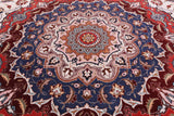 Round Persian Tabriz Hand Knotted Wool & Silk Rug - 9' 8" X 9' 8" - Golden Nile