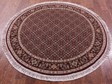 Round Persian Tabriz Hand Knotted Wool & Silk Rug - 5' 3" X 5' 3" - Golden Nile