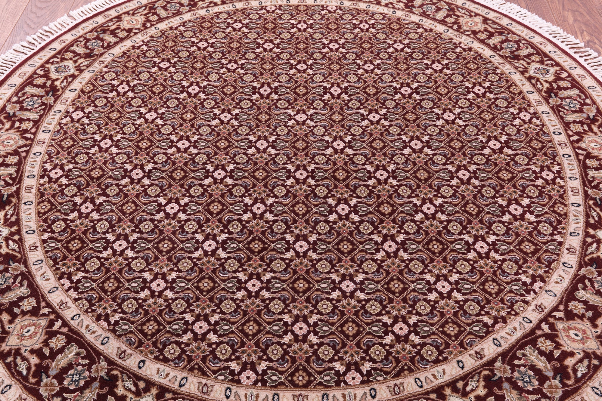 Round Persian Tabriz Hand Knotted Wool & Silk Rug - 5' 3" X 5' 3" - Golden Nile