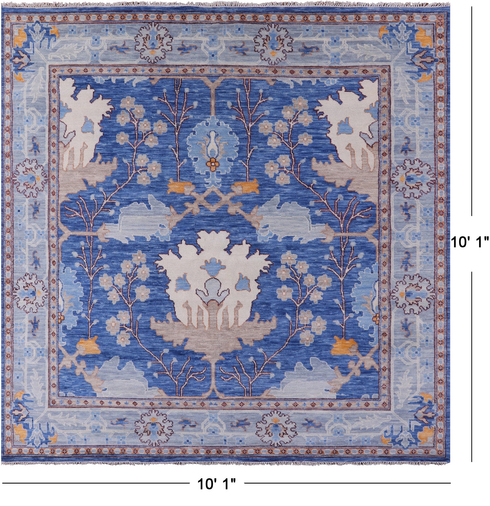 Blue Square Turkish Oushak Handmade Wool Rug - 10' 1" X 10' 1" - Golden Nile
