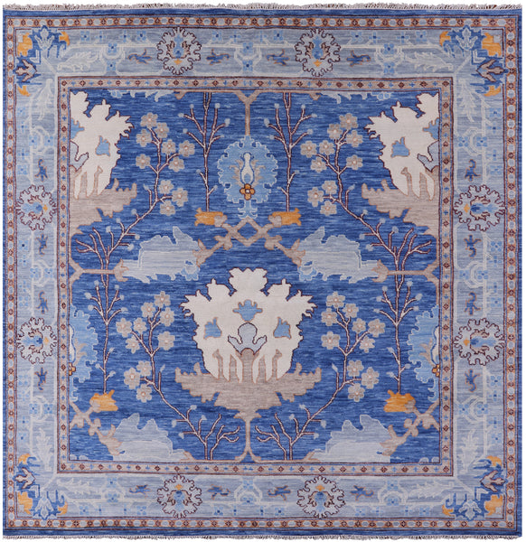 Blue Square Turkish Oushak Handmade Wool Rug - 10' 1" X 10' 1" - Golden Nile