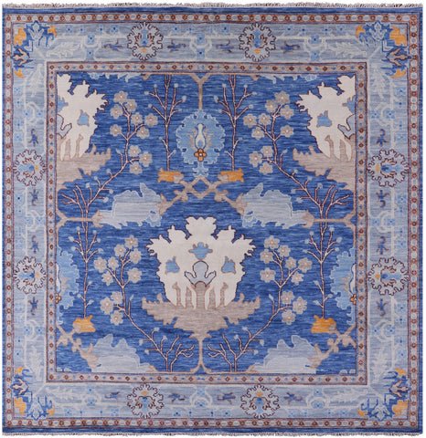 Blue Square Turkish Oushak Handmade Wool Rug - 10' 1