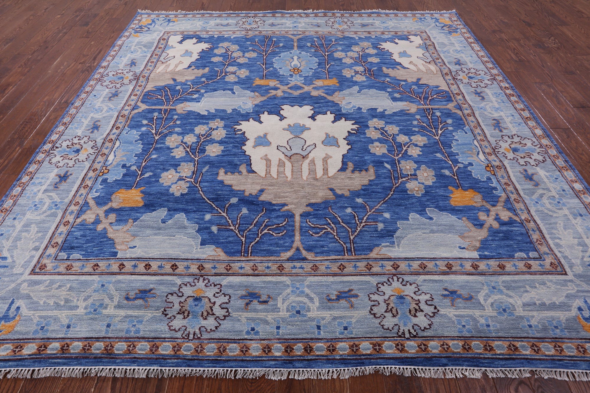 Blue Square Turkish Oushak Handmade Wool Rug - 10' 1" X 10' 1" - Golden Nile