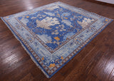 Blue Square Turkish Oushak Handmade Wool Rug - 10' 1" X 10' 1"