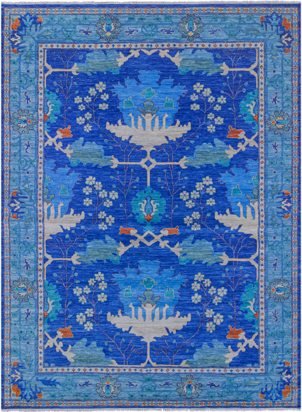 Blue Turkish Oushak Handmade Wool Rug - 10' 3" X 14' 0"