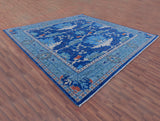 Blue Turkish Oushak Handmade Wool Rug - 10' 3" X 14' 0"