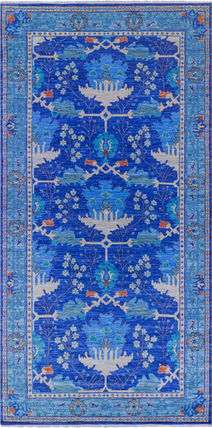 Blue Turkish Oushak Hand Knotted Wool Rug - 8' 1" X 16' 3"