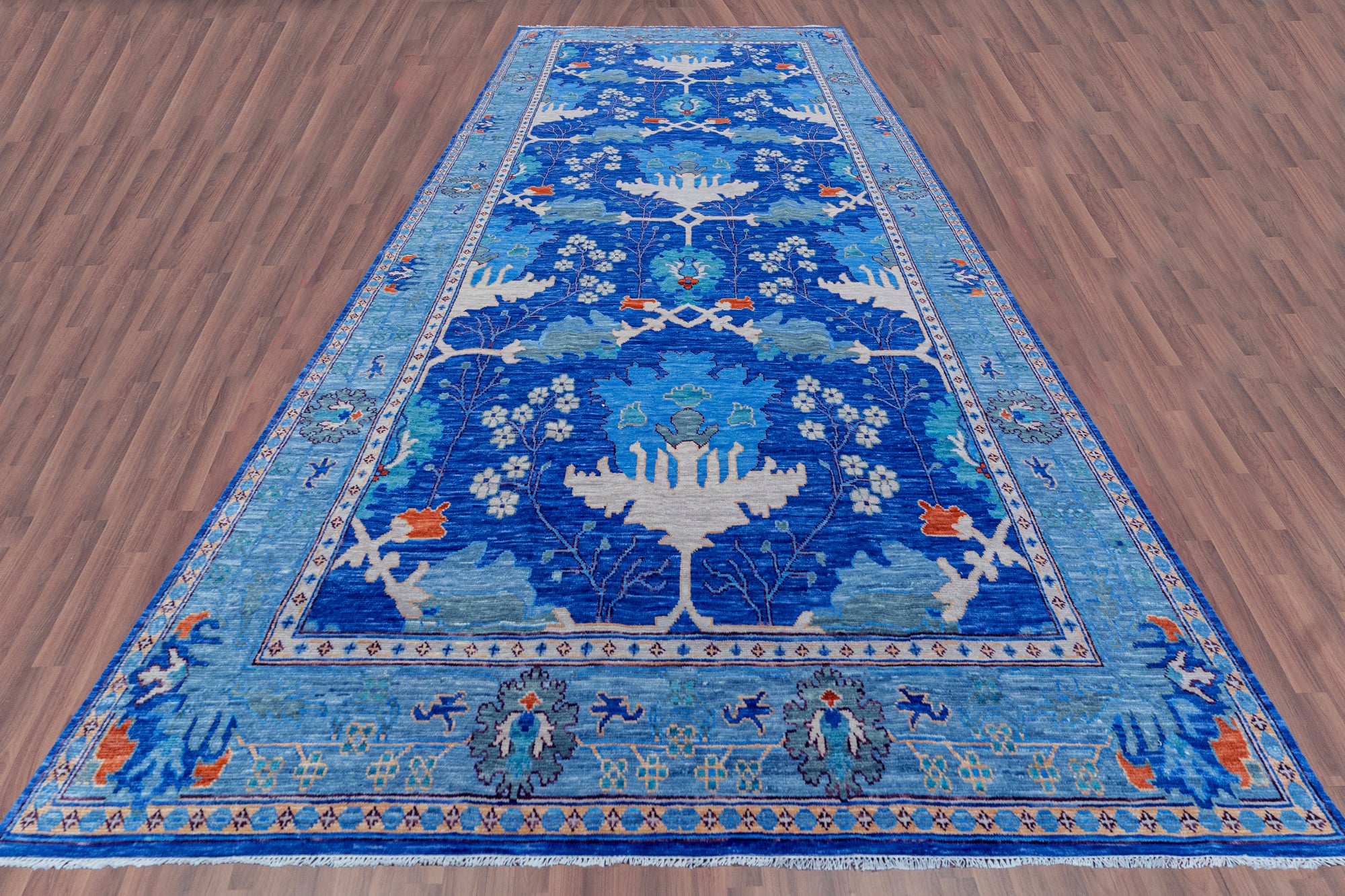 Blue Turkish Oushak Hand Knotted Wool Rug - 8' 1" X 16' 3" - Golden Nile