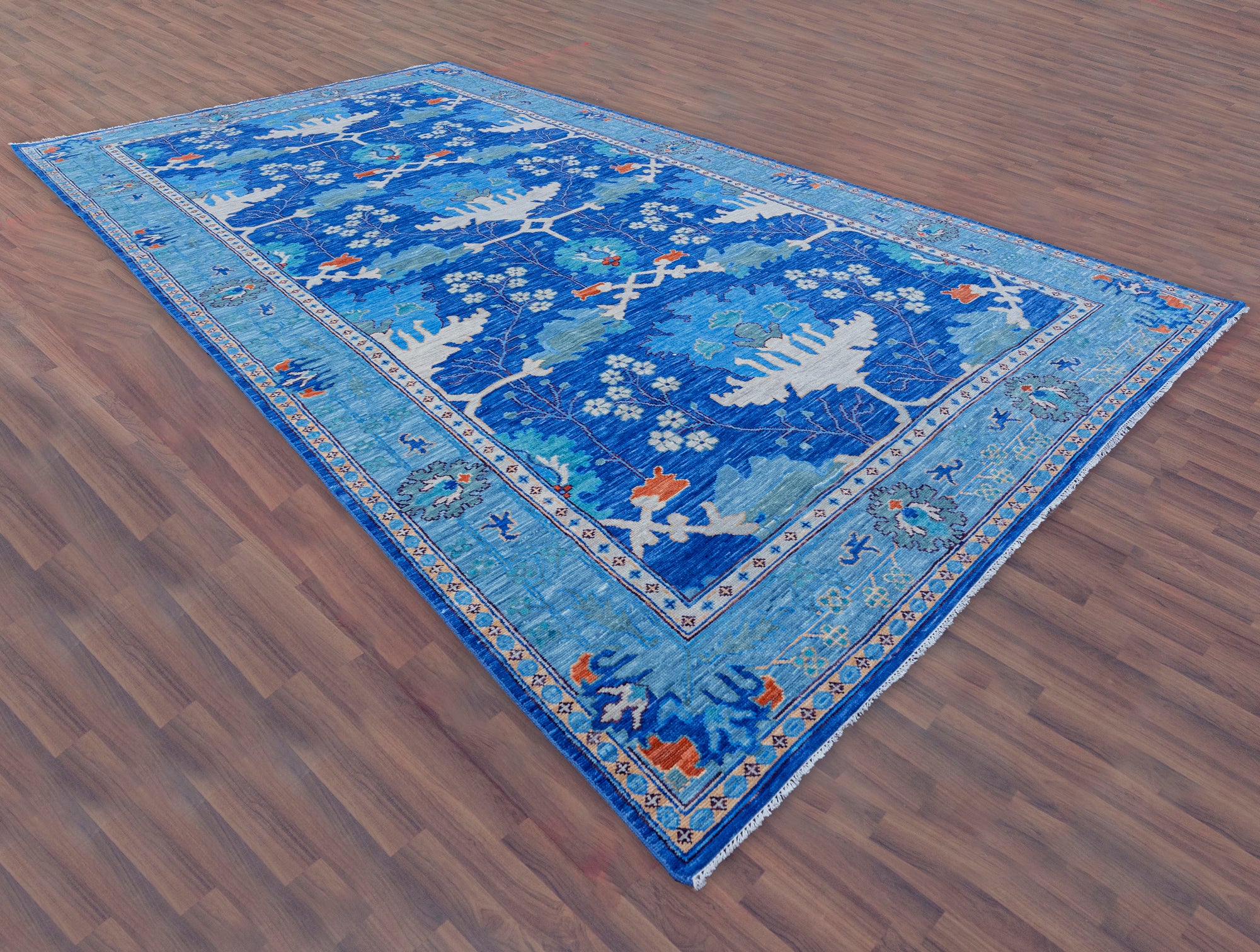 Blue Turkish Oushak Hand Knotted Wool Rug - 8' 1" X 16' 3" - Golden Nile