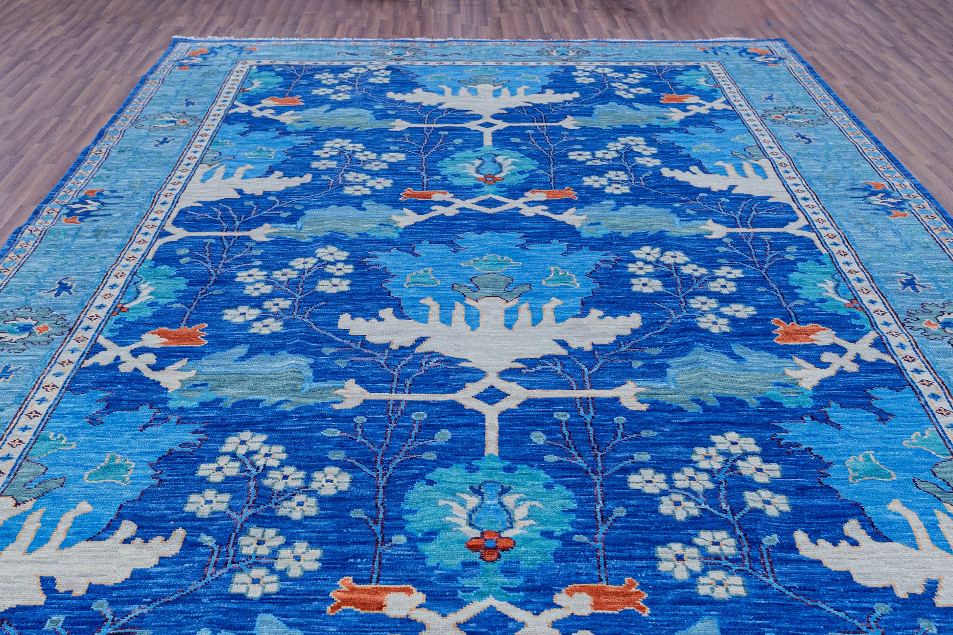 Blue Turkish Oushak Hand Knotted Wool Rug - 8' 1" X 16' 3" - Golden Nile