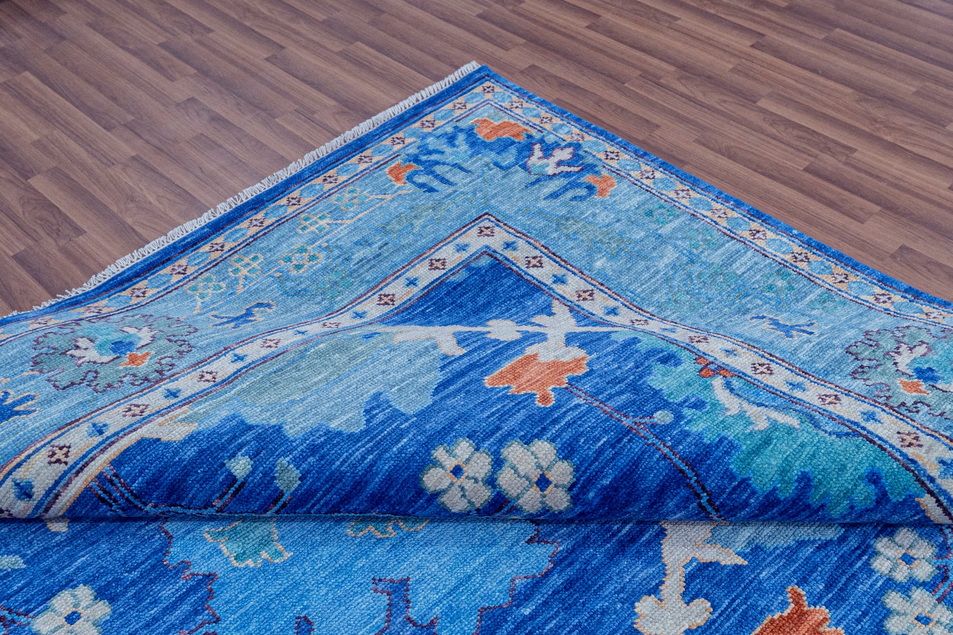 Blue Turkish Oushak Hand Knotted Wool Rug - 8' 1" X 16' 3" - Golden Nile