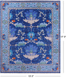 Blue Turkish Oushak Handmade Wool Rug - 13' 2" X 17' 3"