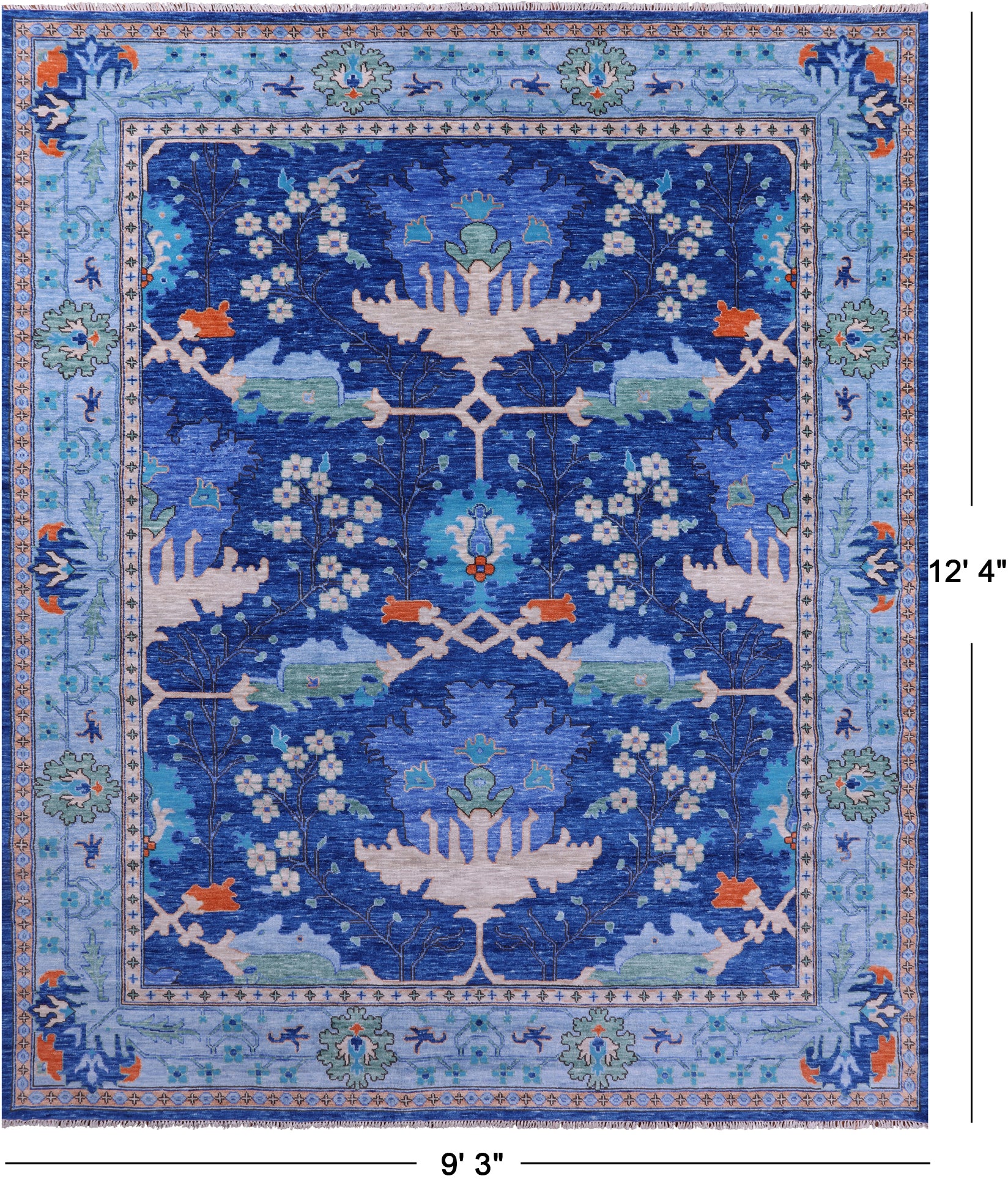 Blue Turkish Oushak Handmade Wool Rug - 9' 3" X 12' 4" - Golden Nile