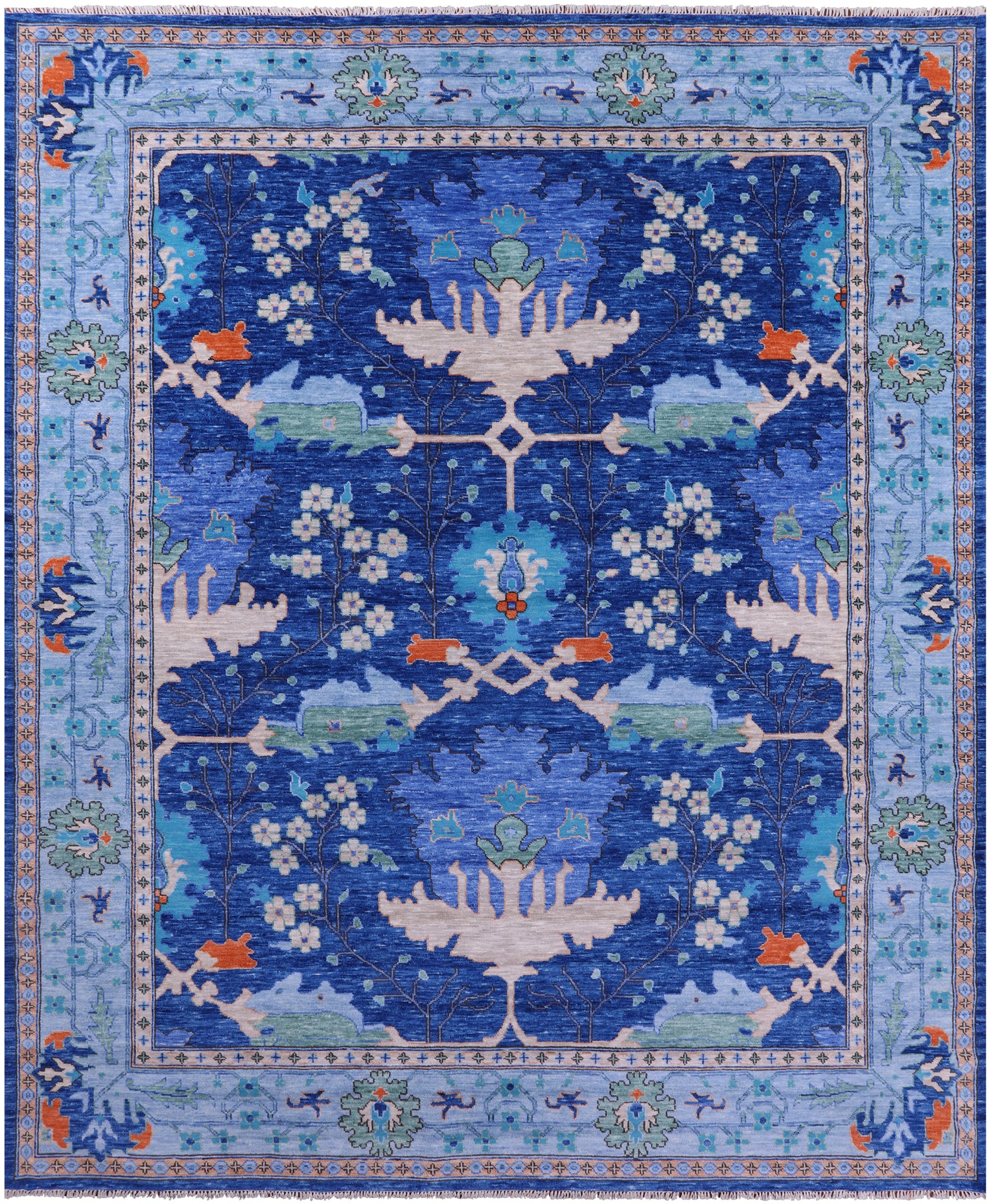 Blue Turkish Oushak Handmade Wool Rug - 9' 3" X 12' 4" - Golden Nile