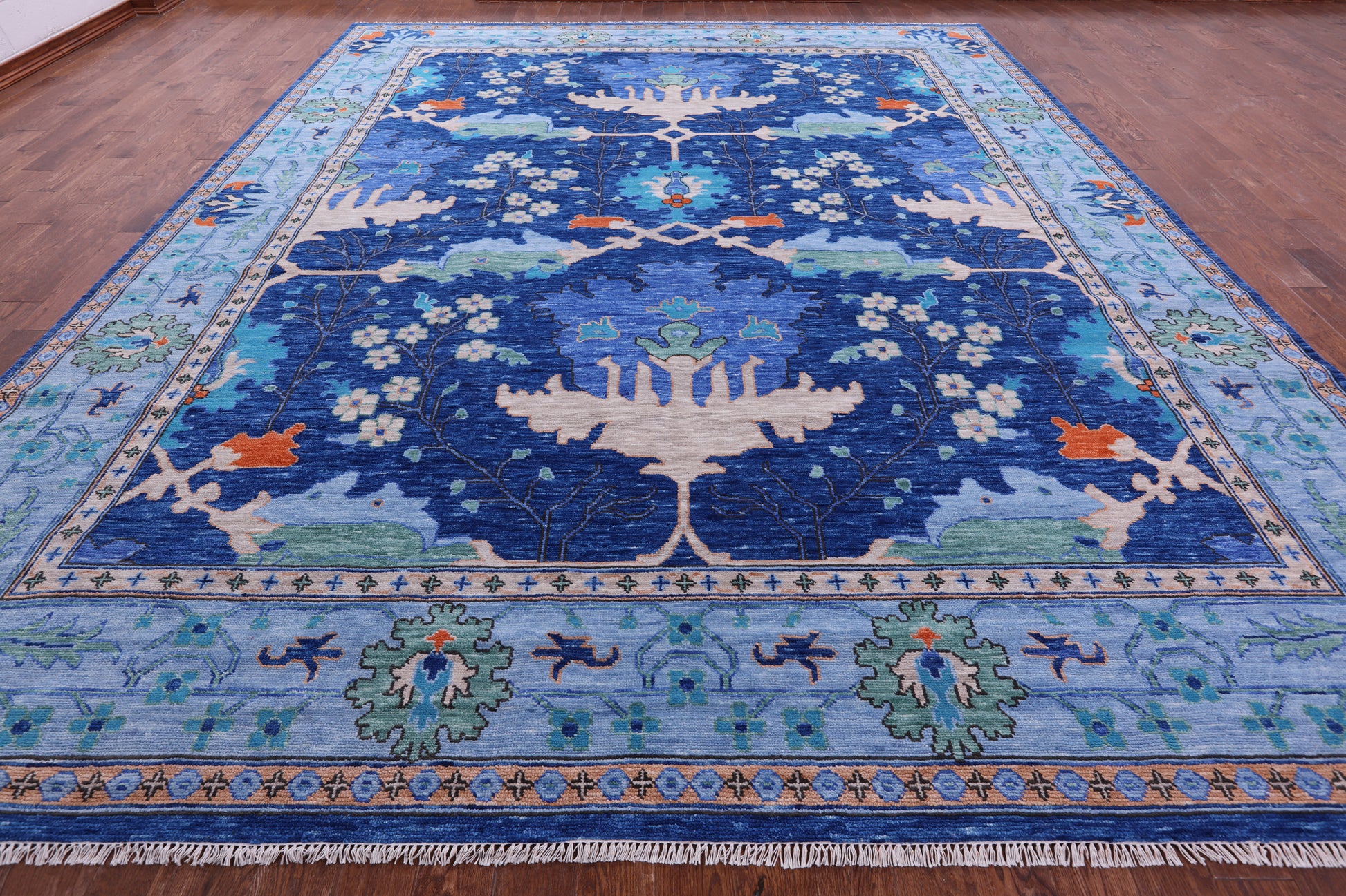 Blue Turkish Oushak Handmade Wool Rug - 9' 3" X 12' 4" - Golden Nile
