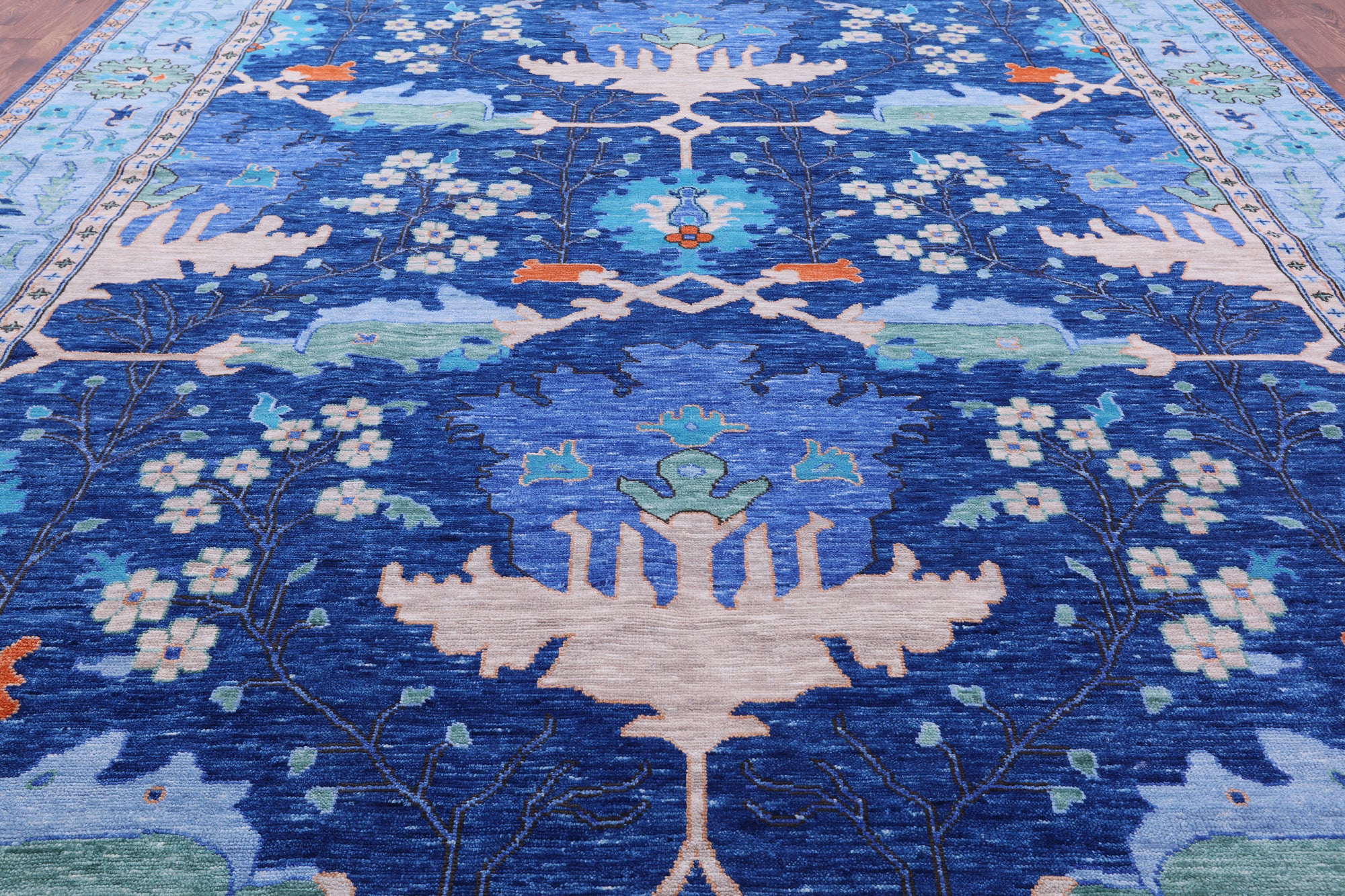 Blue Turkish Oushak Handmade Wool Rug - 9' 3" X 12' 4" - Golden Nile