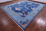 Blue Turkish Oushak Handmade Wool Rug - 9' 3" X 12' 4"