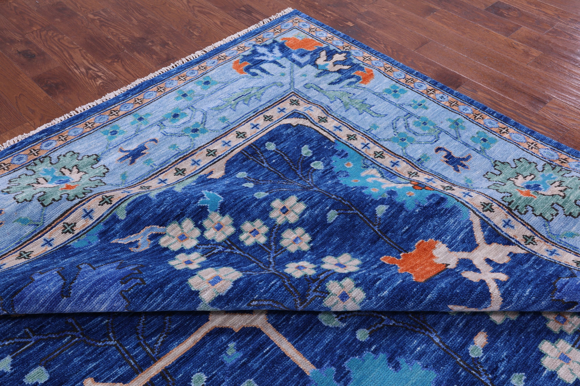 Blue Turkish Oushak Handmade Wool Rug - 9' 3" X 12' 4" - Golden Nile