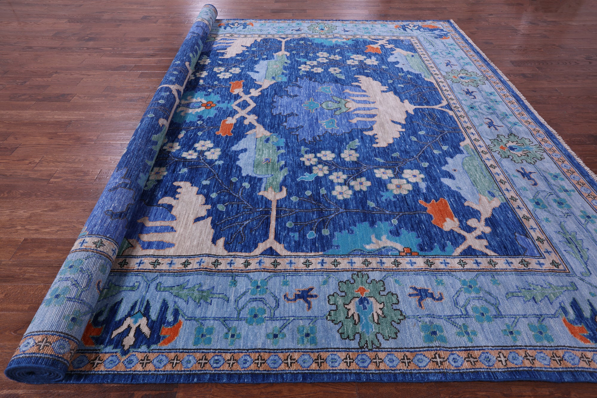 Blue Turkish Oushak Handmade Wool Rug - 9' 3" X 12' 4" - Golden Nile