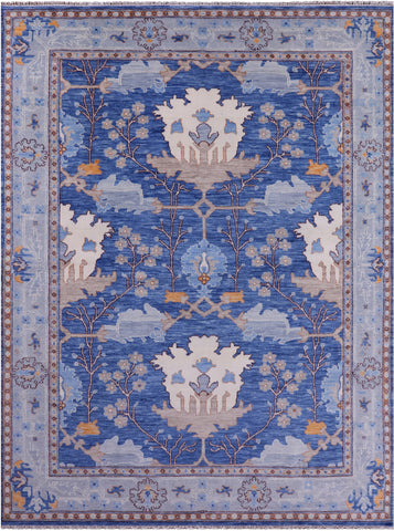 Blue Turkish Oushak Hand Knotted Wool Rug - 10' 3