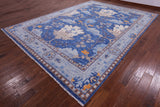 Blue Turkish Oushak Hand Knotted Wool Rug - 10' 3" X 13' 11"