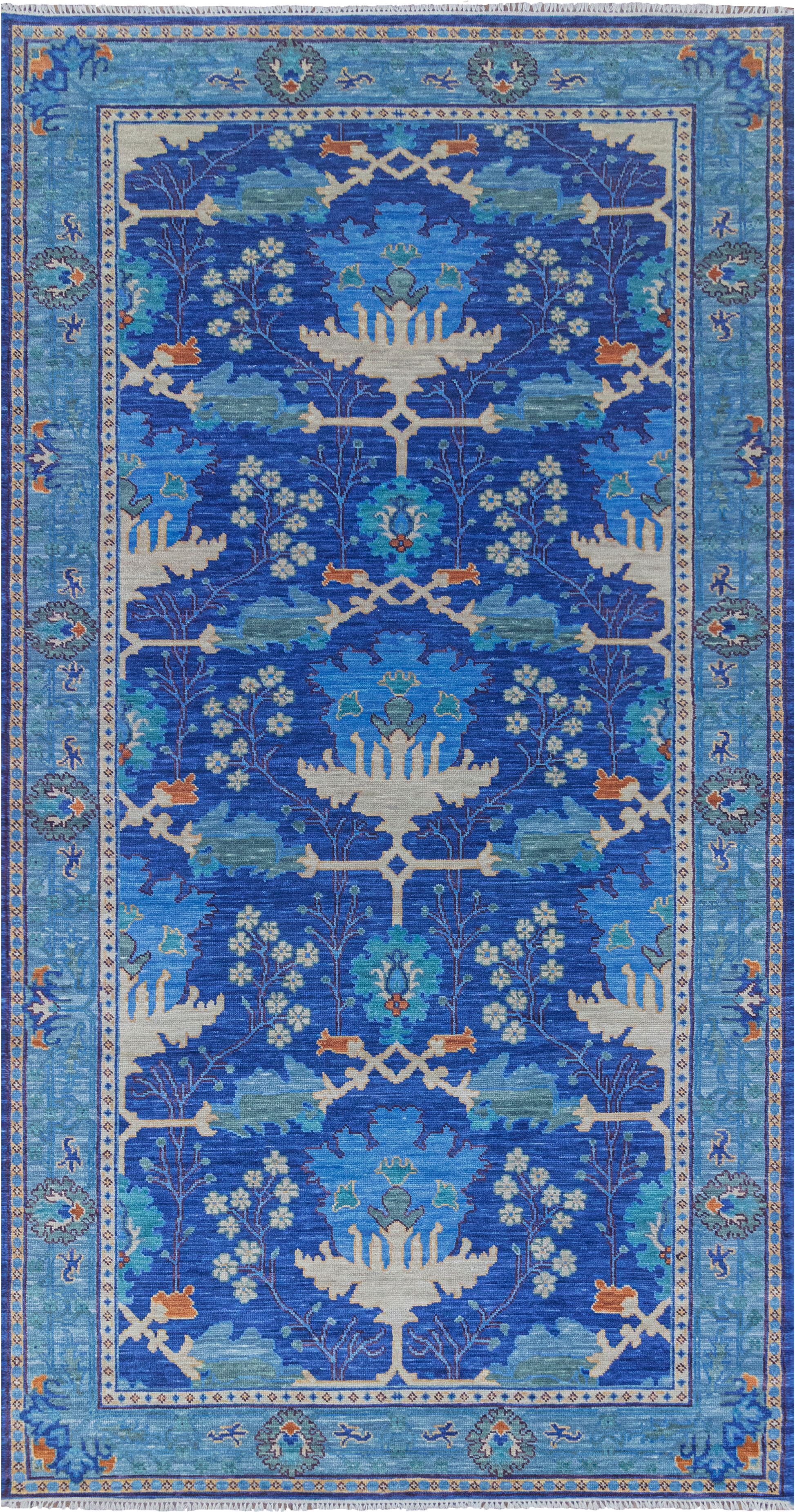 Blue Turkish Oushak Hand Knotted Wool Rug - 7' 1" X 14' 7" - Golden Nile