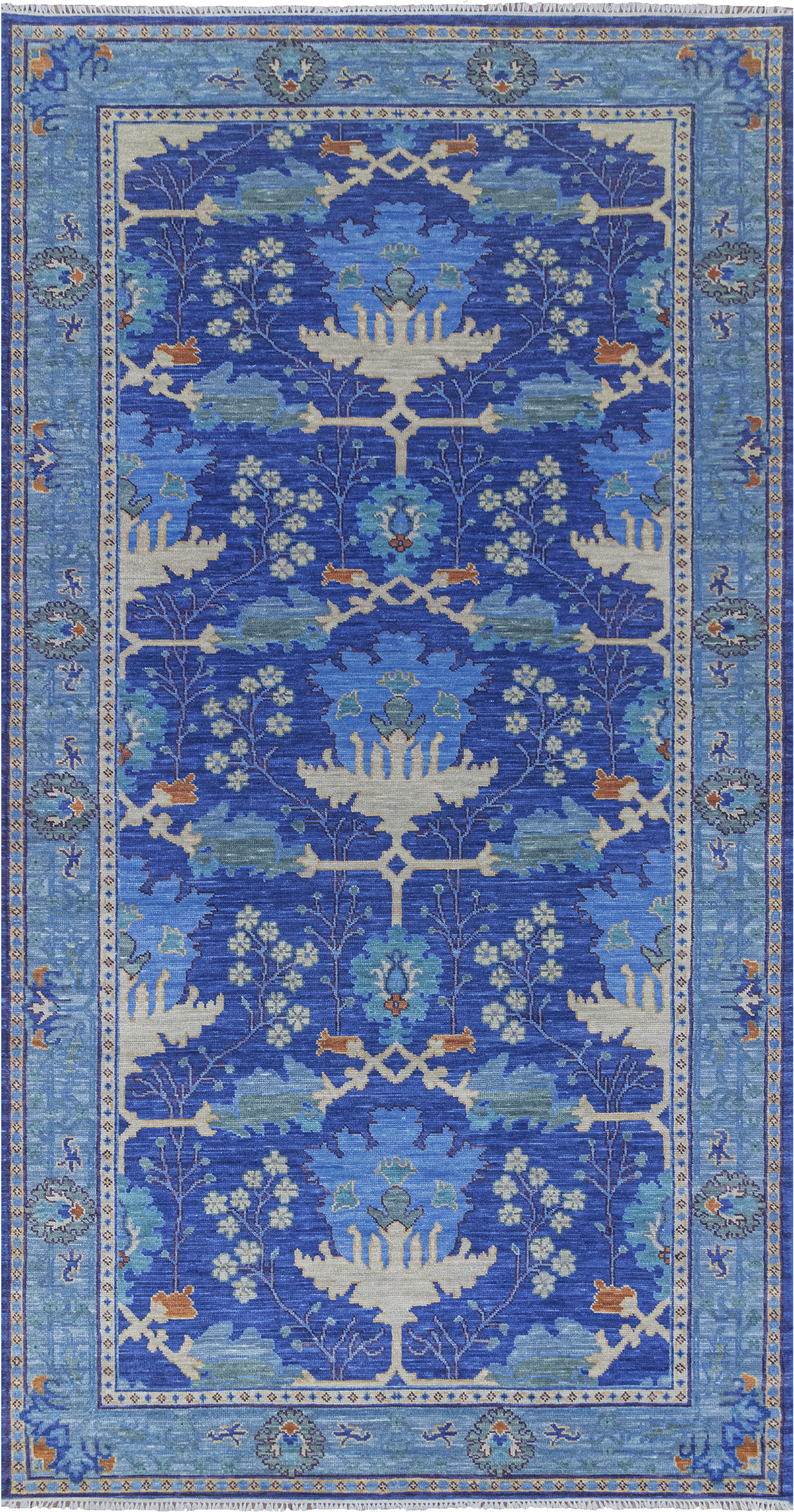 Blue Turkish Oushak Hand Knotted Wool Rug - 7' 1" X 14' 7" - Golden Nile