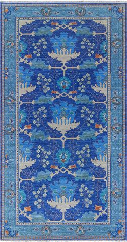 Blue Turkish Oushak Hand Knotted Wool Rug - 7' 1