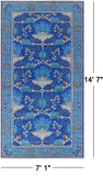 Blue Turkish Oushak Hand Knotted Wool Rug - 7' 1" X 14' 7"