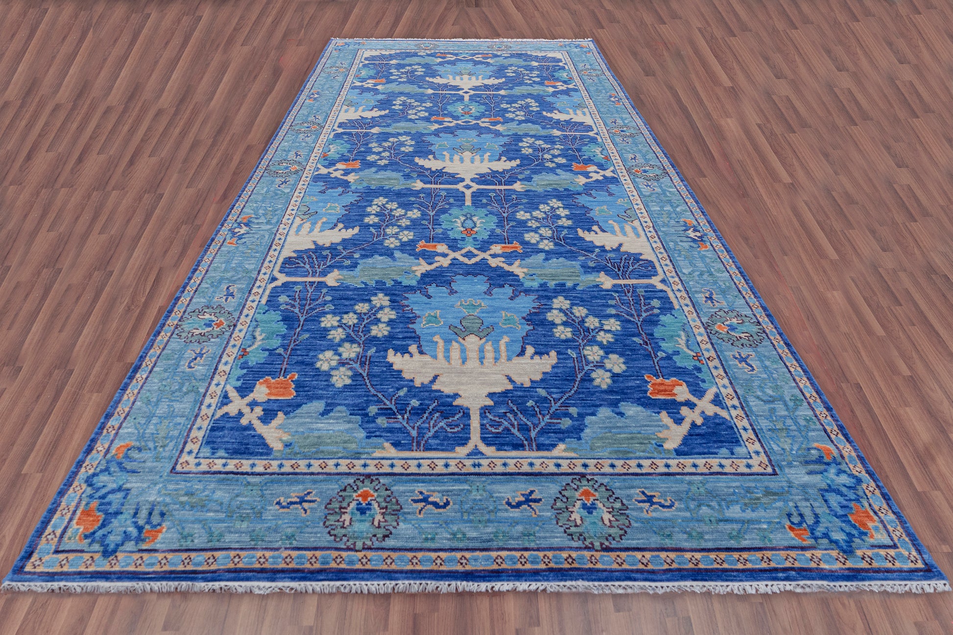 Blue Turkish Oushak Hand Knotted Wool Rug - 7' 1" X 14' 7" - Golden Nile